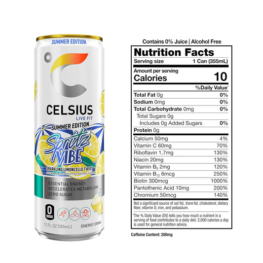 Sparkling Spritz Vibe Summer Edition, Sugar Free Energy Drink, 12 Fl Oz (Pack of 12)