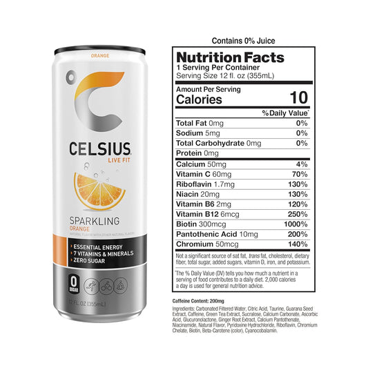 Sparkling Orange, Sugar Free Energy Drink, 12 Fl Oz (Pack of 12)
