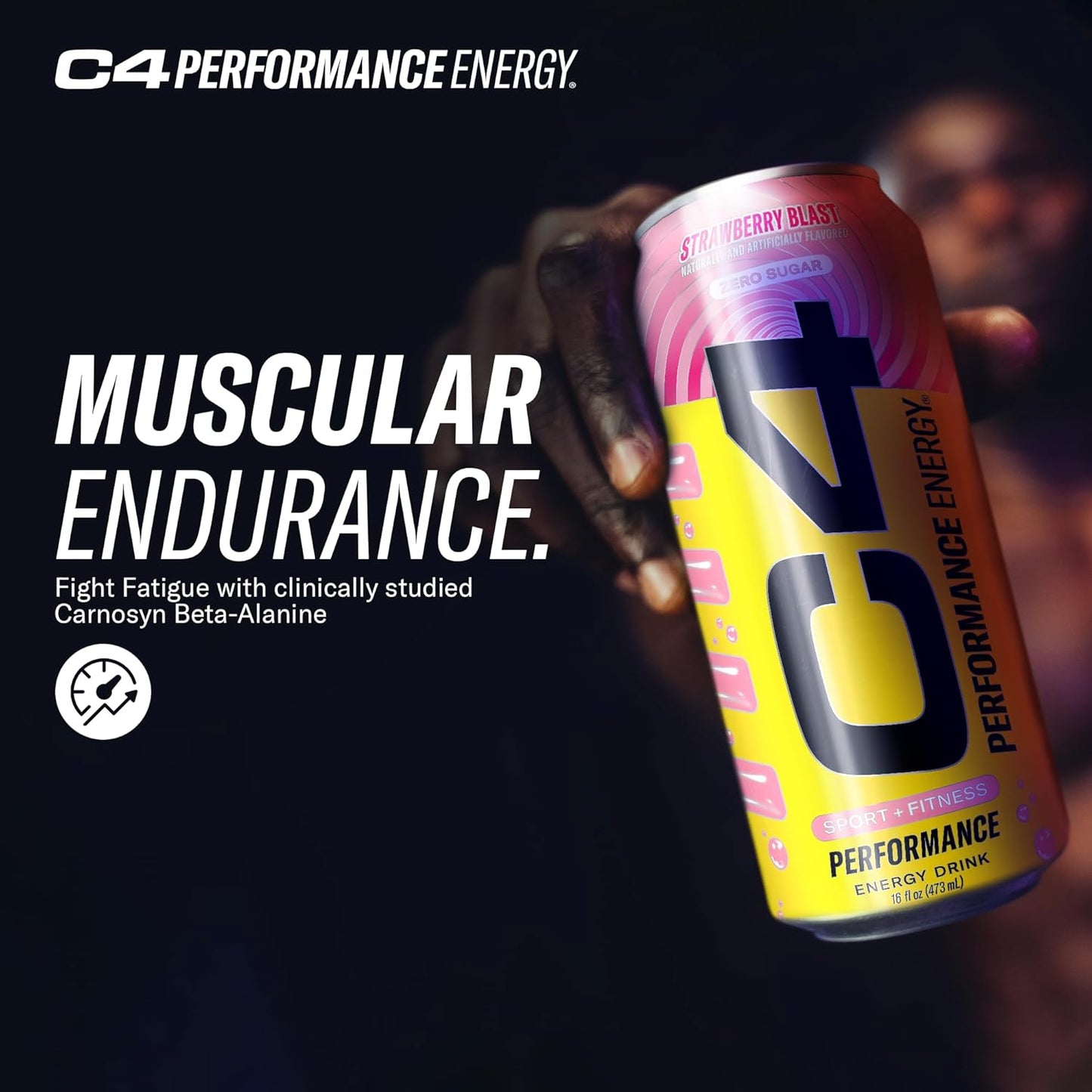 Performance Energy Drink | Strawberry Blast | Zero Sugar Carbonated Preworkout Energy | 200Mg Caffeine with Beta Alanine | 16 Fl Oz (12 Pack)