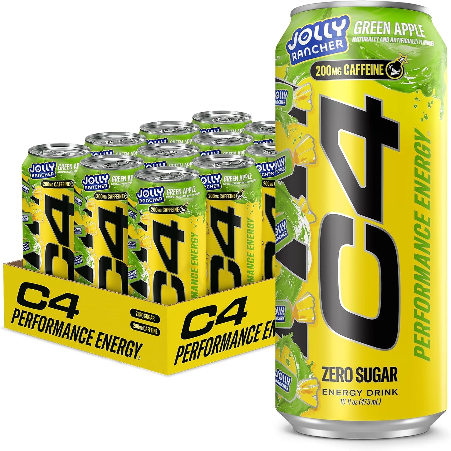 Performance Energy Drink, Jolly Rancher Green Apple, Zero Sugar Carbonated Preworkout Energy, 200Mg Caffeine with Beta Alanine, 16 Fl Oz (12 Pack)