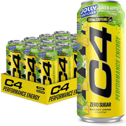 Performance Energy Drink, Jolly Rancher Green Apple, Zero Sugar Carbonated Preworkout Energy, 200Mg Caffeine with Beta Alanine, 16 Fl Oz (12 Pack)