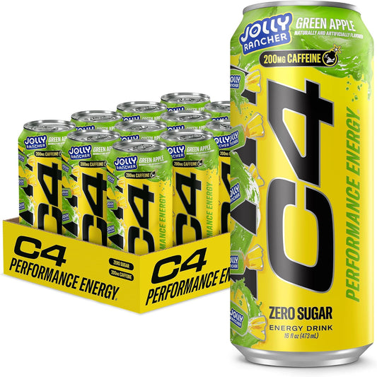 Performance Energy Drink, Jolly Rancher Green Apple, Zero Sugar Carbonated Preworkout Energy, 200Mg Caffeine with Beta Alanine, 16 Fl Oz (12 Pack)