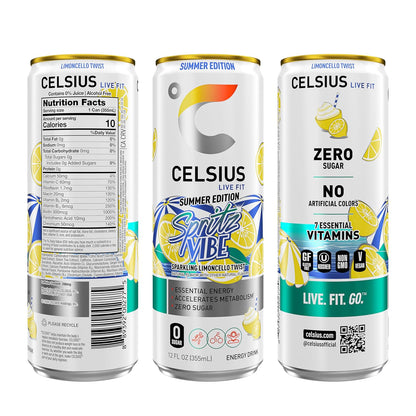 Sparkling Spritz Vibe Summer Edition, Sugar Free Energy Drink, 12 Fl Oz (Pack of 12)