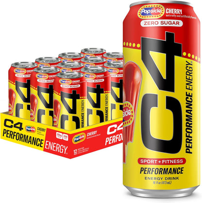 Performance Energy Drink, Cherry Popsicle, Zero Sugar Carbonated Preworkout Energy, 200Mg Caffeine with Beta Alanine, 16 Fl Oz (12 Pack)