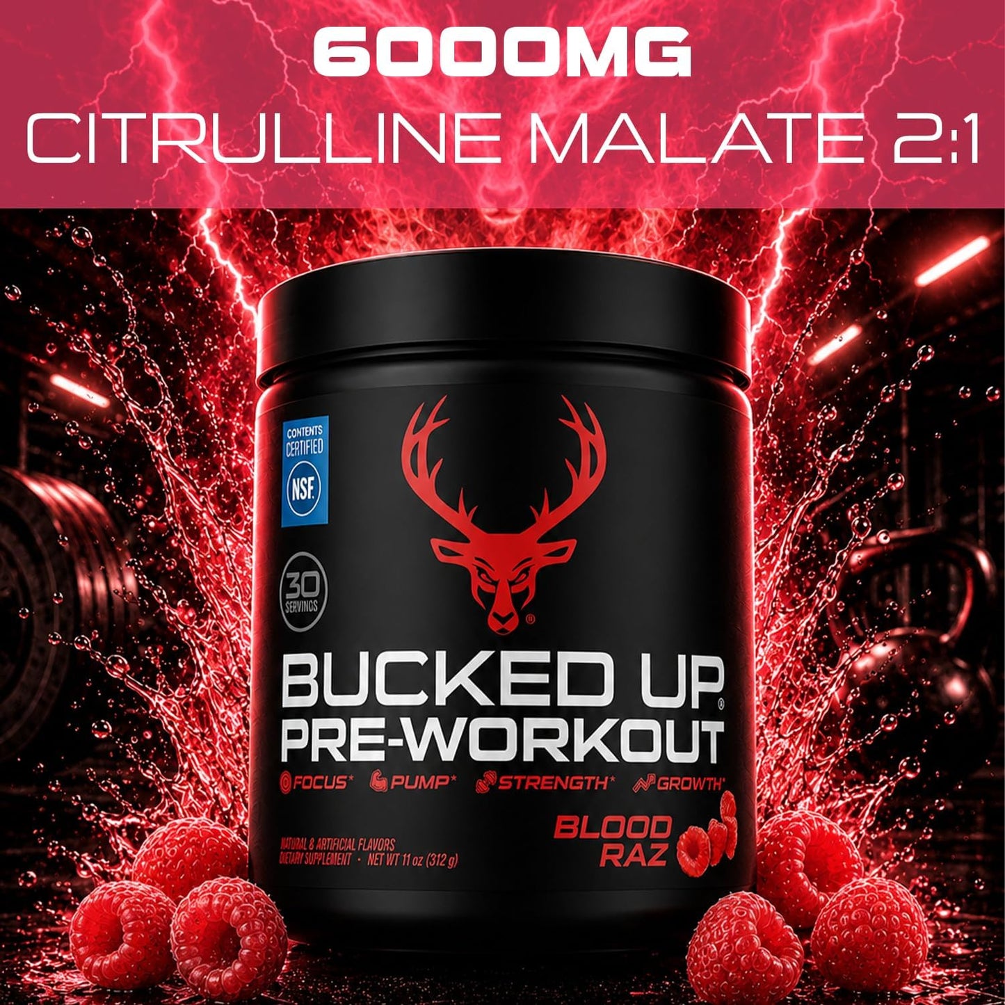 Pre Workout 6 Grams Citrulline, 2 Grams Beta Alanine, and 3 Other Registered Trademarked Ingredients (Red Raz)