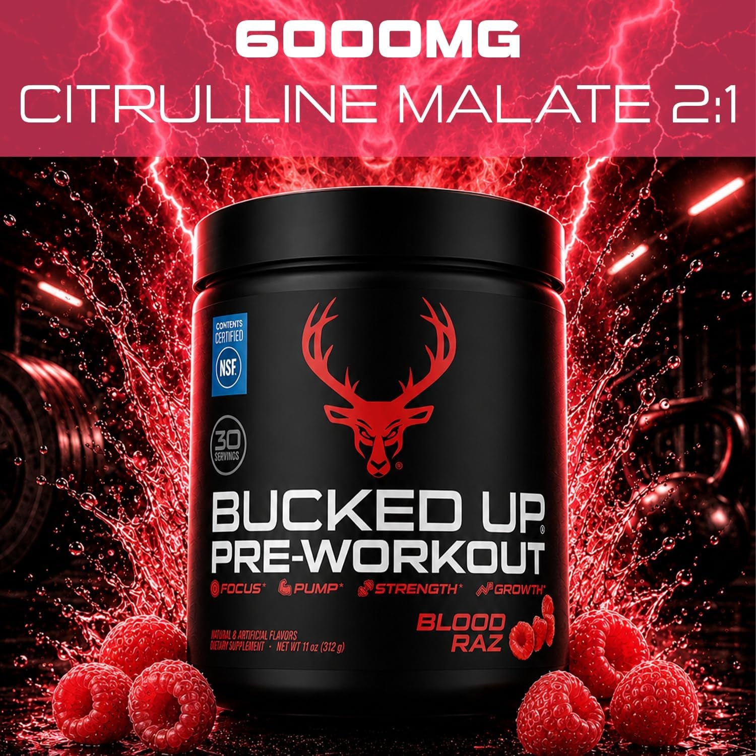 Pre Workout 6 Grams Citrulline, 2 Grams Beta Alanine, and 3 Other Registered Trademarked Ingredients (Red Raz)