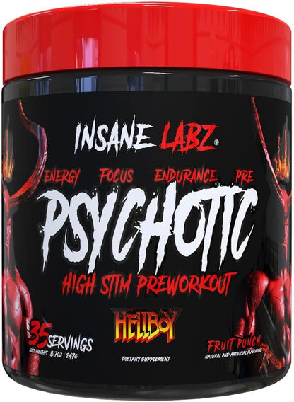 Hellboy Edition, High Stimulant Pre Workout Powder and NO Booster with Beta Alanine, L Citrulline, and Caffeine, Boosts Focus, Energy, Endurance, Nitric Oxide Levels, 35 Srvgs, Fruit Punch