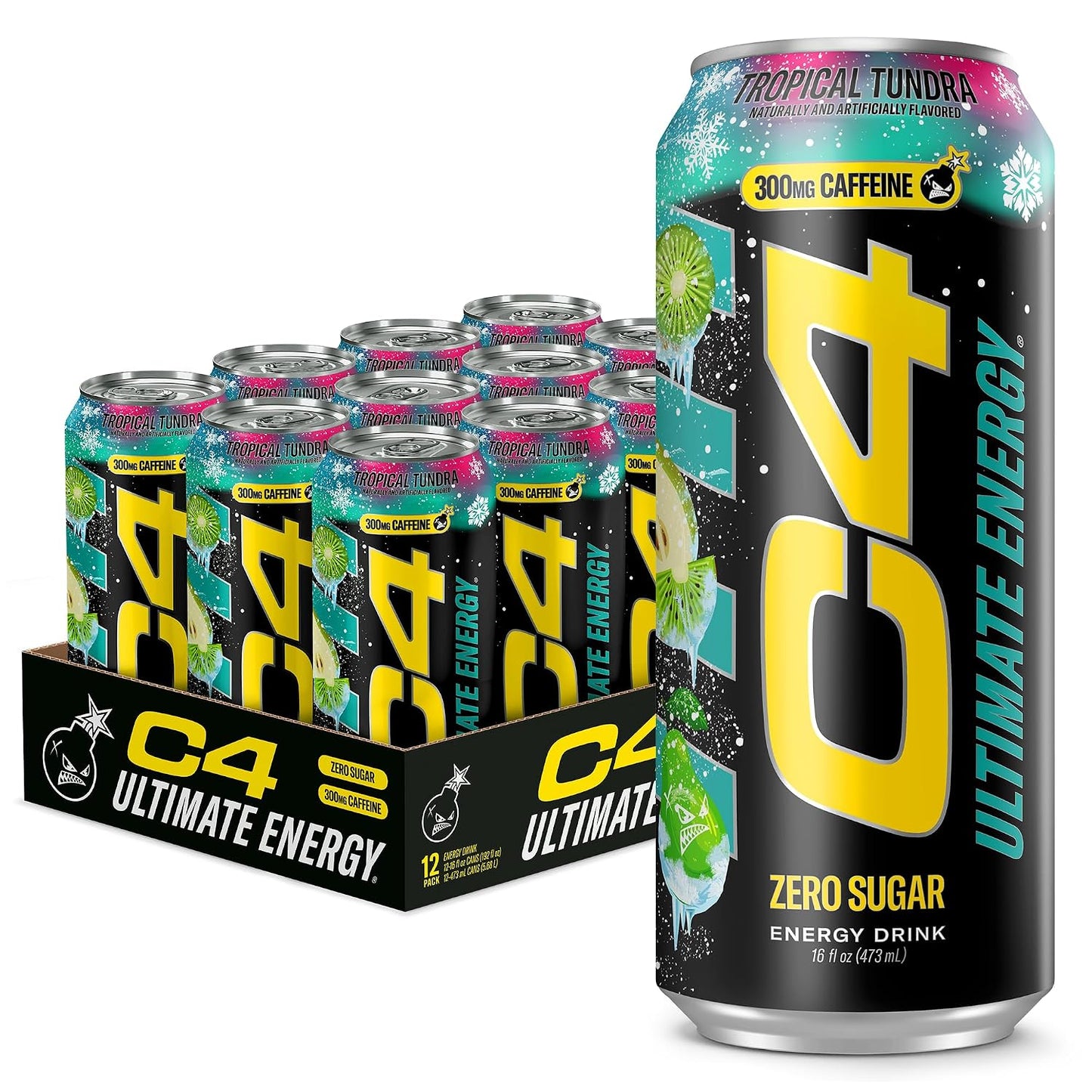 Ultimate Energy Drink, 300Mg Caffeine, Zero Sugar, High-Performance Energy for Pre-Workout, Endurance, and Focus, Tropical Tundra Frost, 16Oz (Pack of 12)
