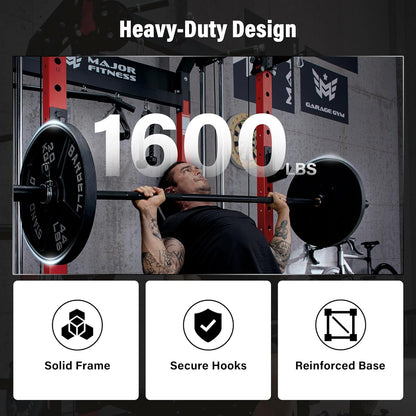 F22 Power Rack, 1600Lbs All-In-One Squat Rack with Dual Pulley System, Heavy-Duty Steel Frame, Attachments & Storage for Home Gym Strength Training