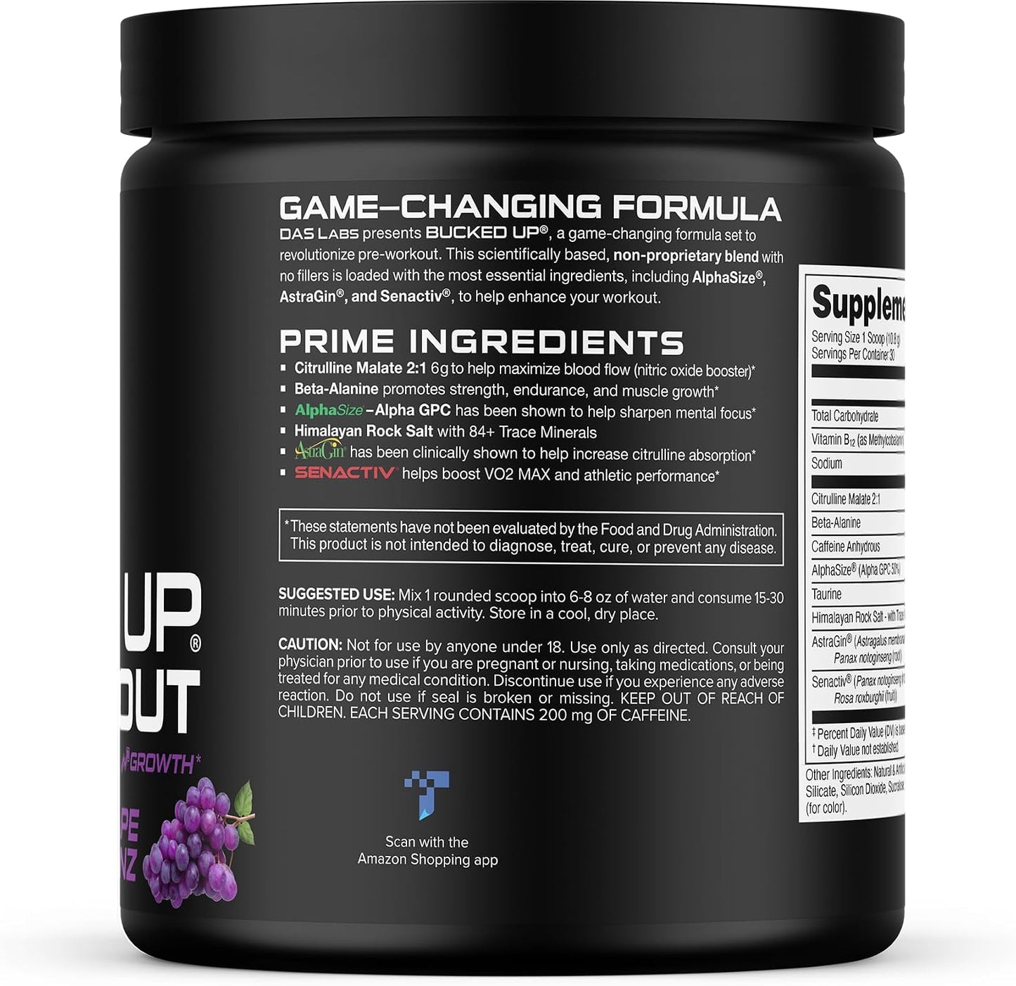 Pre Workout 6 Grams Citrulline, 2 Grams Beta Alanine, and 3 Other Registered Trademarked Ingredients (Grape)