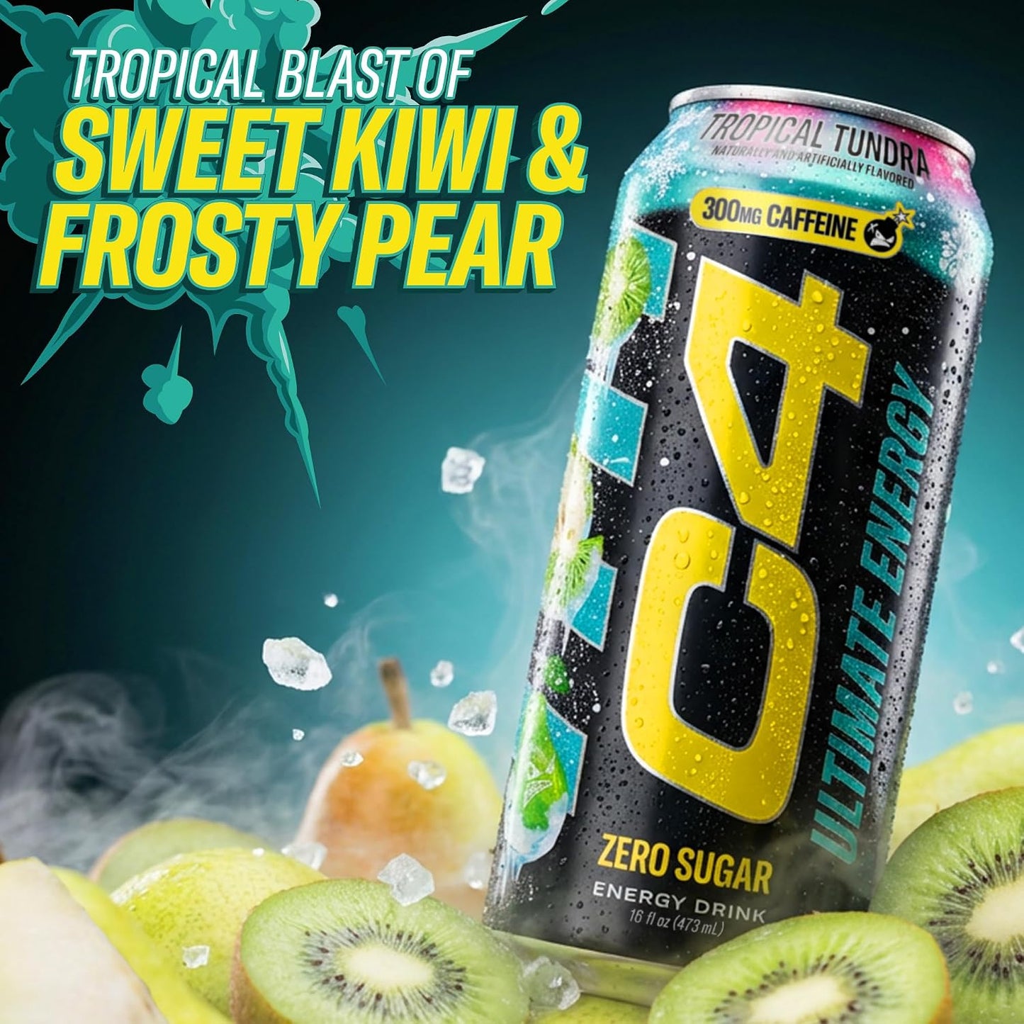 Ultimate Energy Drink, 300Mg Caffeine, Zero Sugar, High-Performance Energy for Pre-Workout, Endurance, and Focus, Tropical Tundra Frost, 16Oz (Pack of 12)