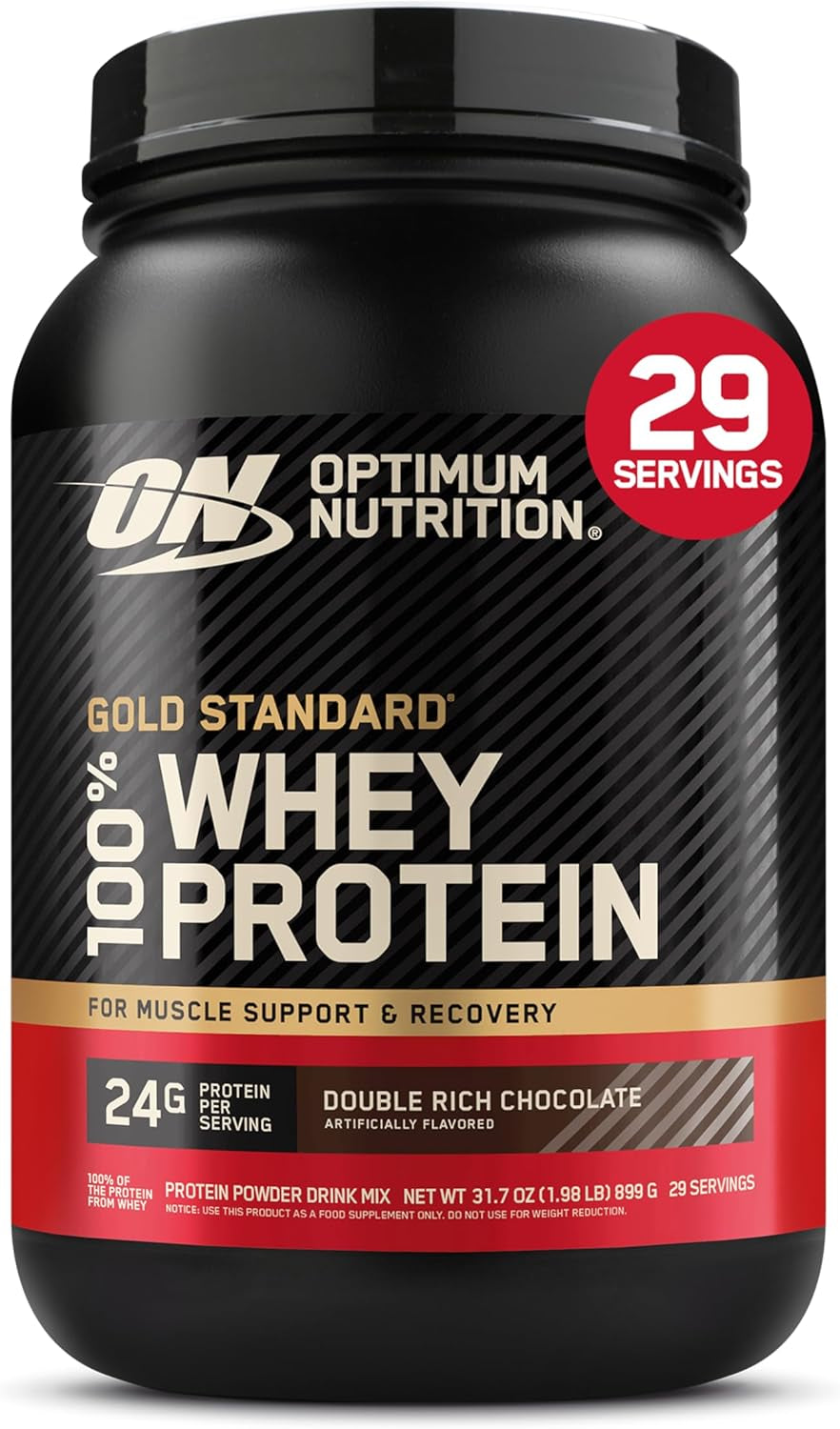 Gold Standard Whey Protein, Double Rich Chocolate, 2 LB | 24G of 100% Whey Protein Powder per Serving, with Bcaas, Gluten Free, Banned Substance Tested, Easy Mixing, Muscle Support