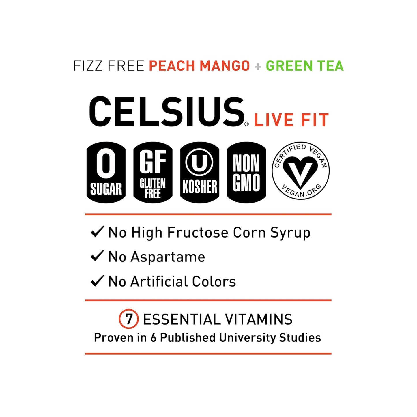 Fizz Free Peach Mango Green Tea, Sugar Free Energy Drink, 12 Fl Oz (Pack of 12)