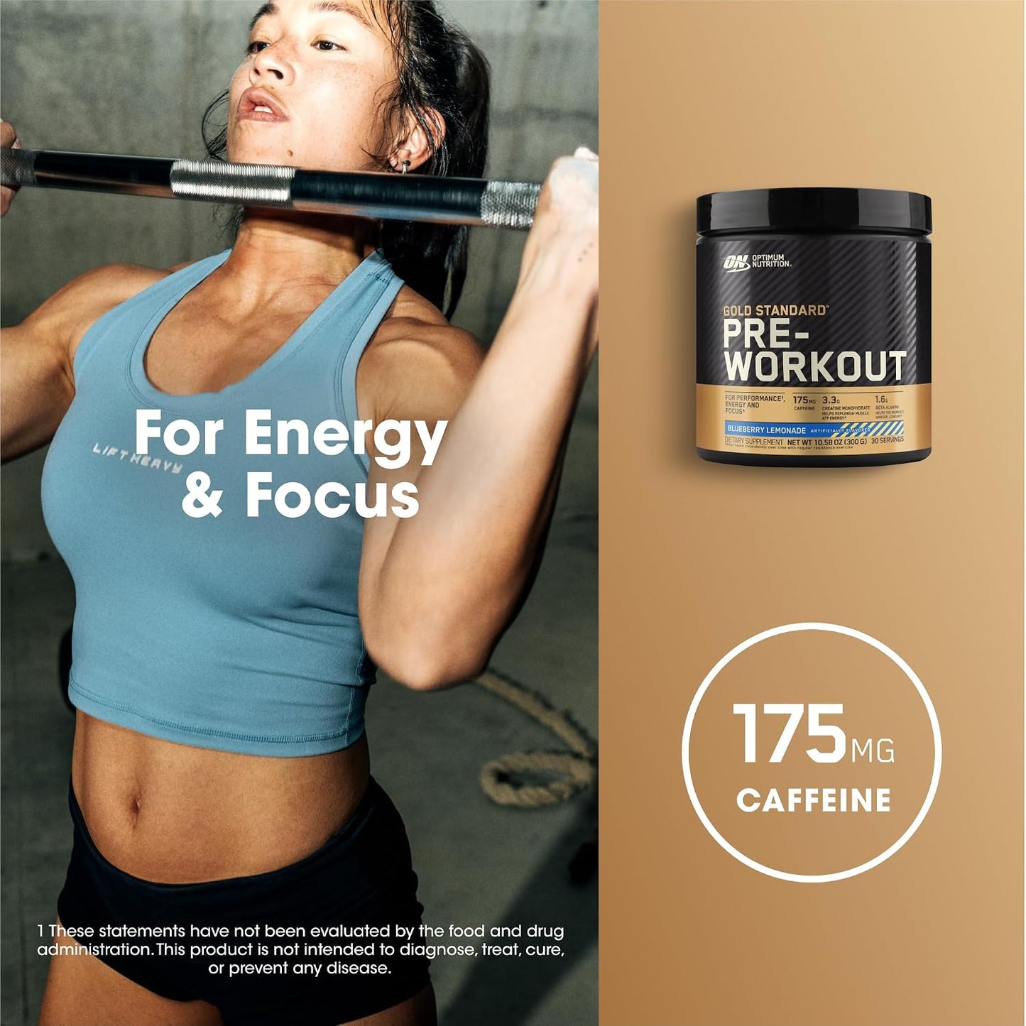 Gold Standard Pre-Workout, Vitamin D for Immune Support, with Creatine, Beta-Alanine, and Caffeine for Energy, Keto Friendly, Blueberry Lemonade, 30 Servings (Packaging May Vary)