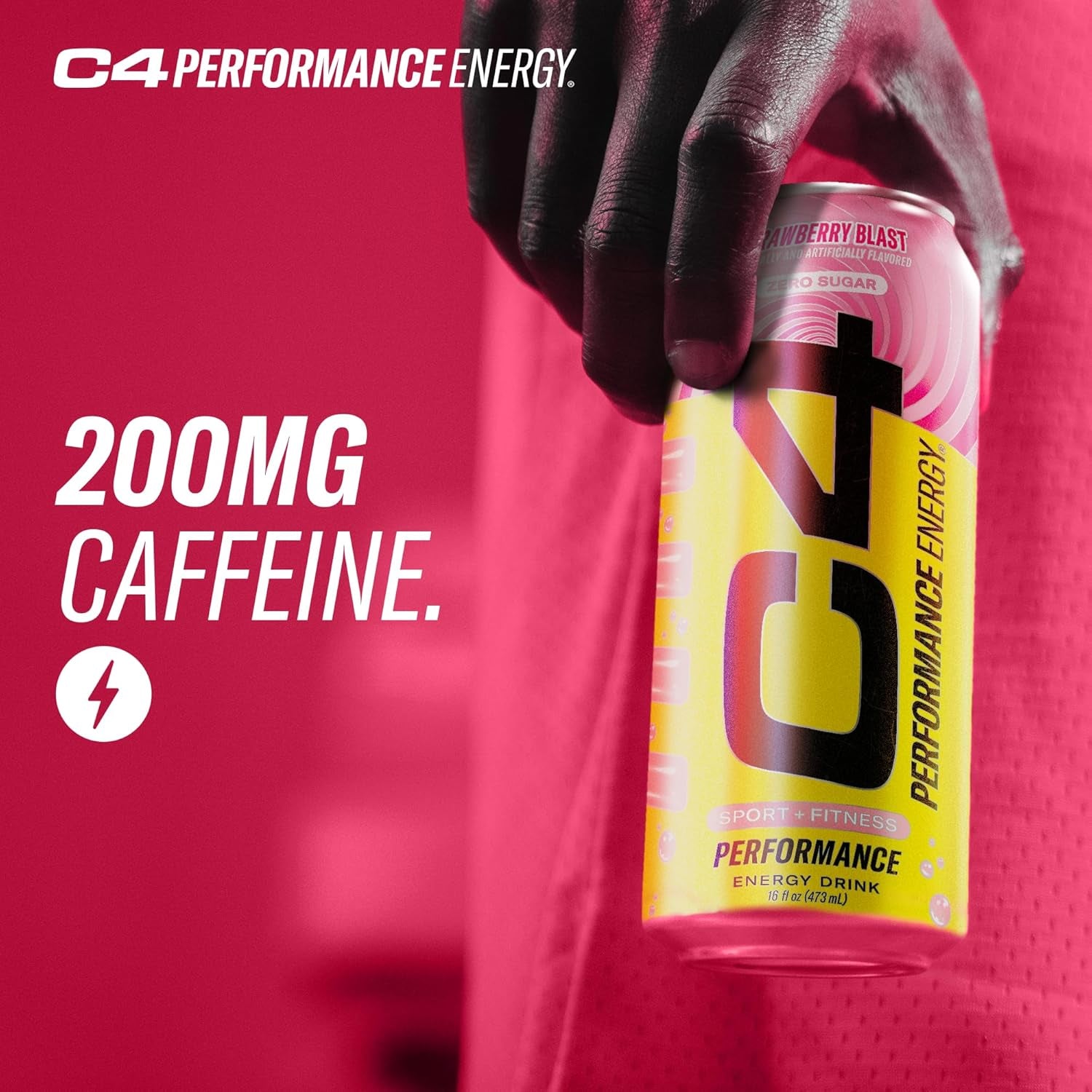 Performance Energy Drink | Strawberry Blast | Zero Sugar Carbonated Preworkout Energy | 200Mg Caffeine with Beta Alanine | 16 Fl Oz (12 Pack)