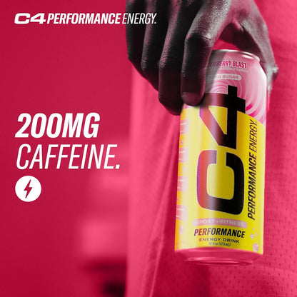 Performance Energy Drink | Strawberry Blast | Zero Sugar Carbonated Preworkout Energy | 200Mg Caffeine with Beta Alanine | 16 Fl Oz (12 Pack)