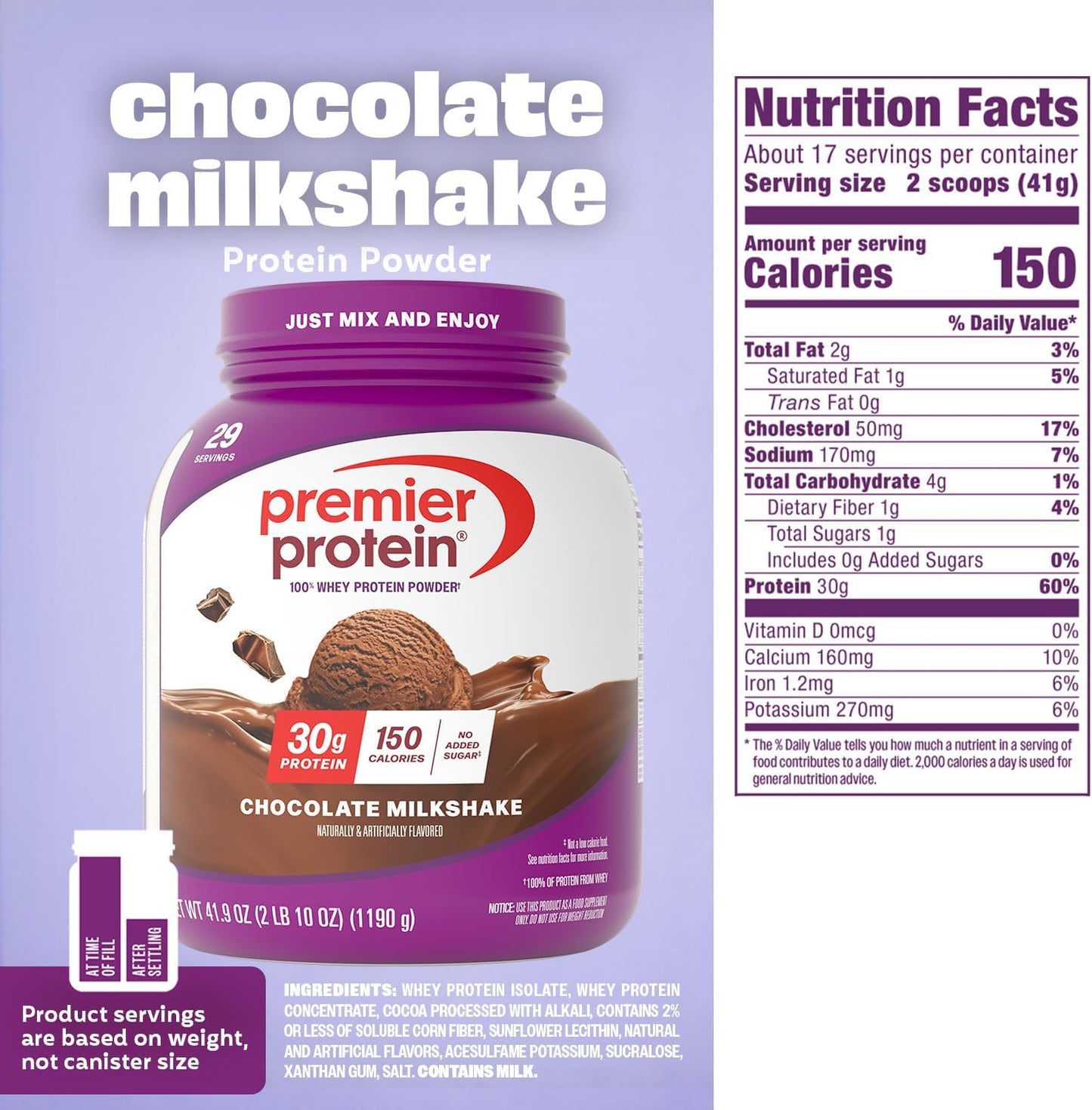 Powder, Chocolate, 100% Whey, 30G High Protein, 17 Servings | No Added Sugar, Supports Muscle Health, Soy & Gluten-Free, 1.44 Lb