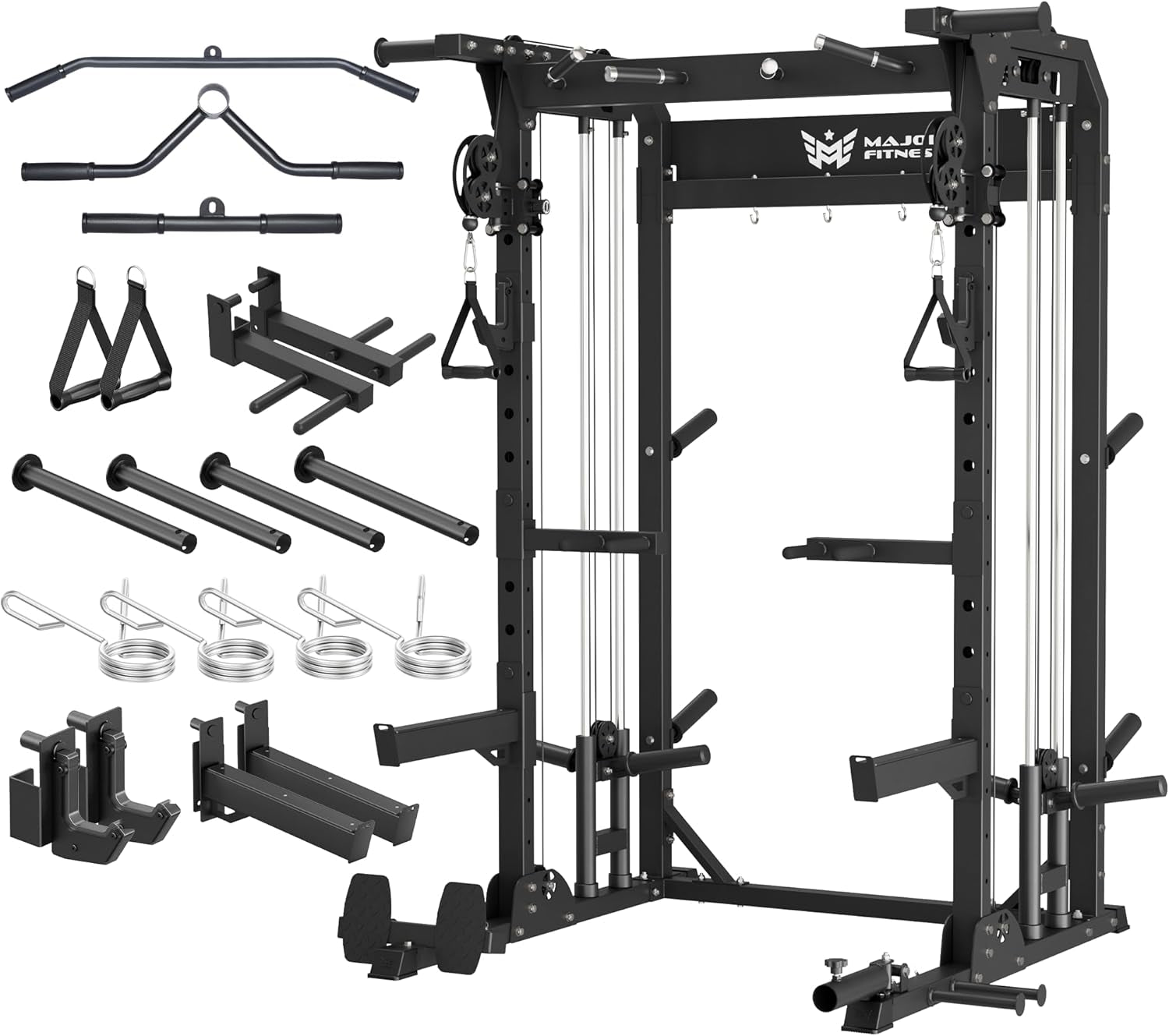 F22 Power Rack, 1600Lbs All-In-One Squat Rack with Dual Pulley System, Heavy-Duty Steel Frame, Attachments & Storage for Home Gym Strength Training