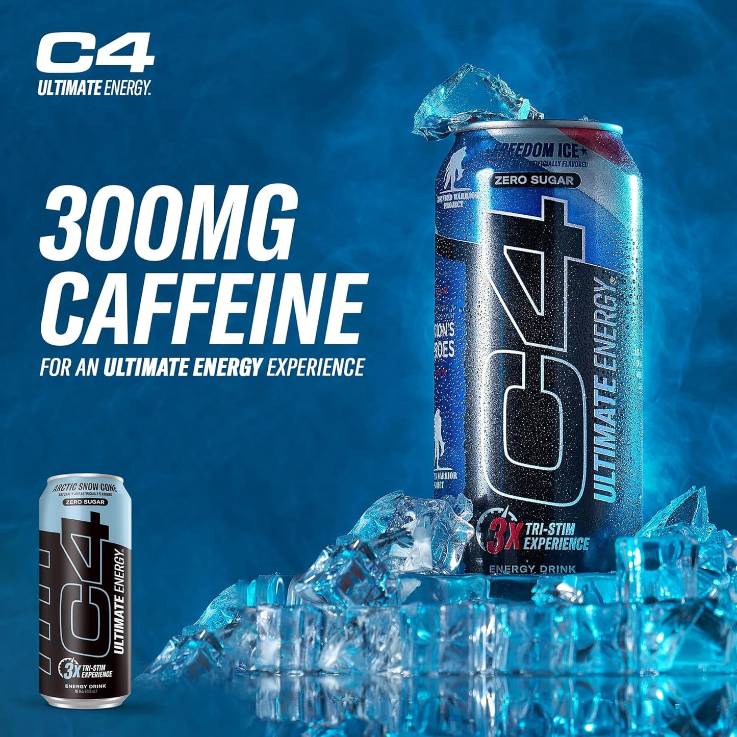 Ultimate Sugar Free Energy Drink 16Oz (Pack of 12) | Arctic Snow Cone | Pre Workout Performance Drink with No Artificial Colors or Dyes