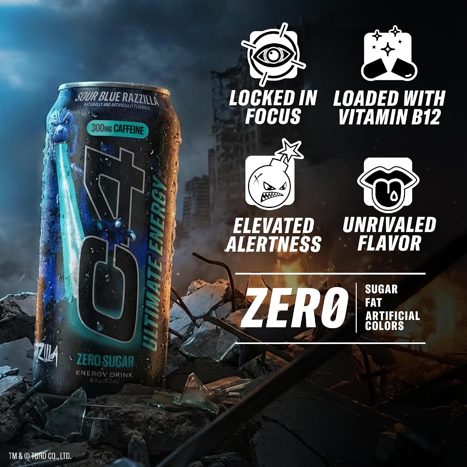 Ultimate Energy Drink, 300Mg Caffeine, Zero Sugar, High-Performance Energy for Pre-Workout, Endurance, and Focus, Sour Blue Razzilla, 16Oz (Pack of 12)