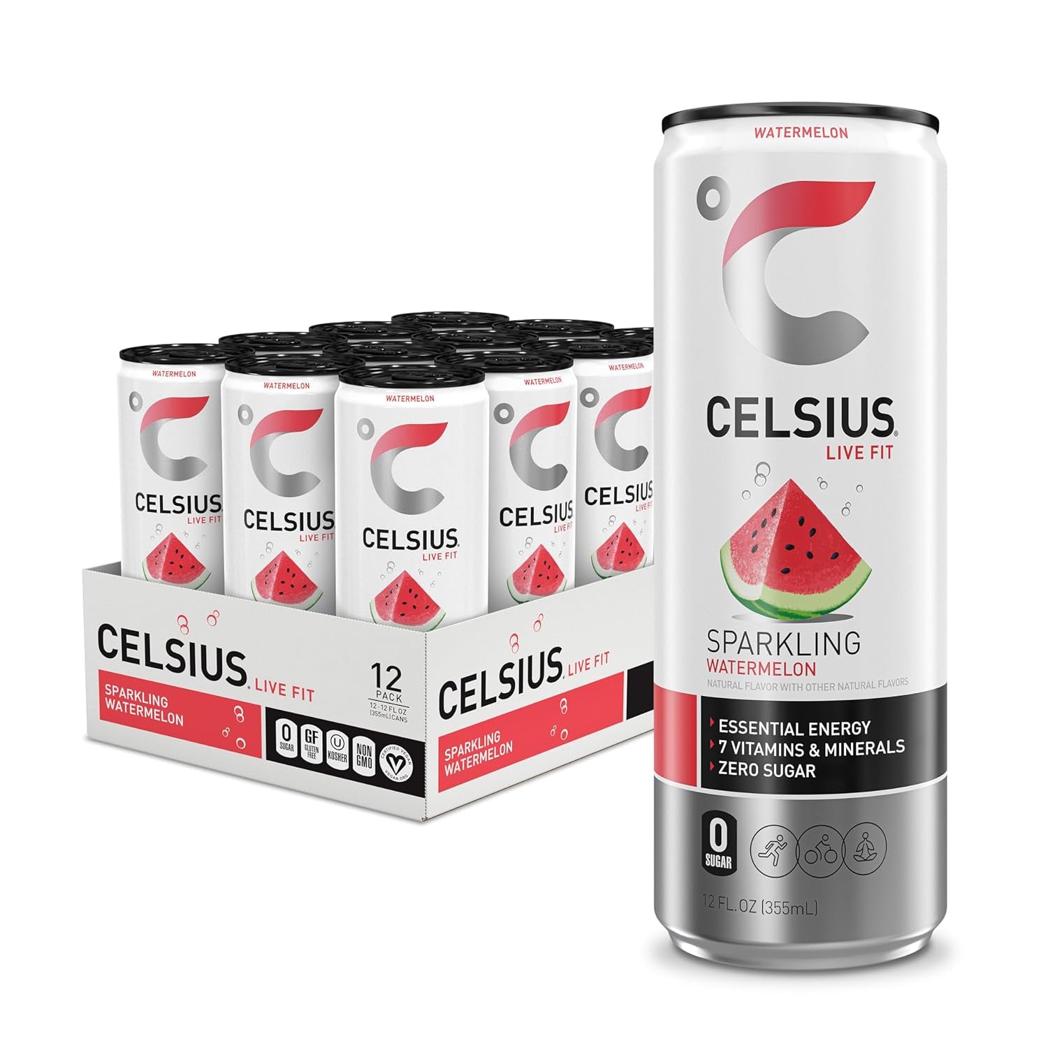 Sparkling Watermelon, Sugar Free Energy Drink, 12 Fl Oz (Pack of 12)