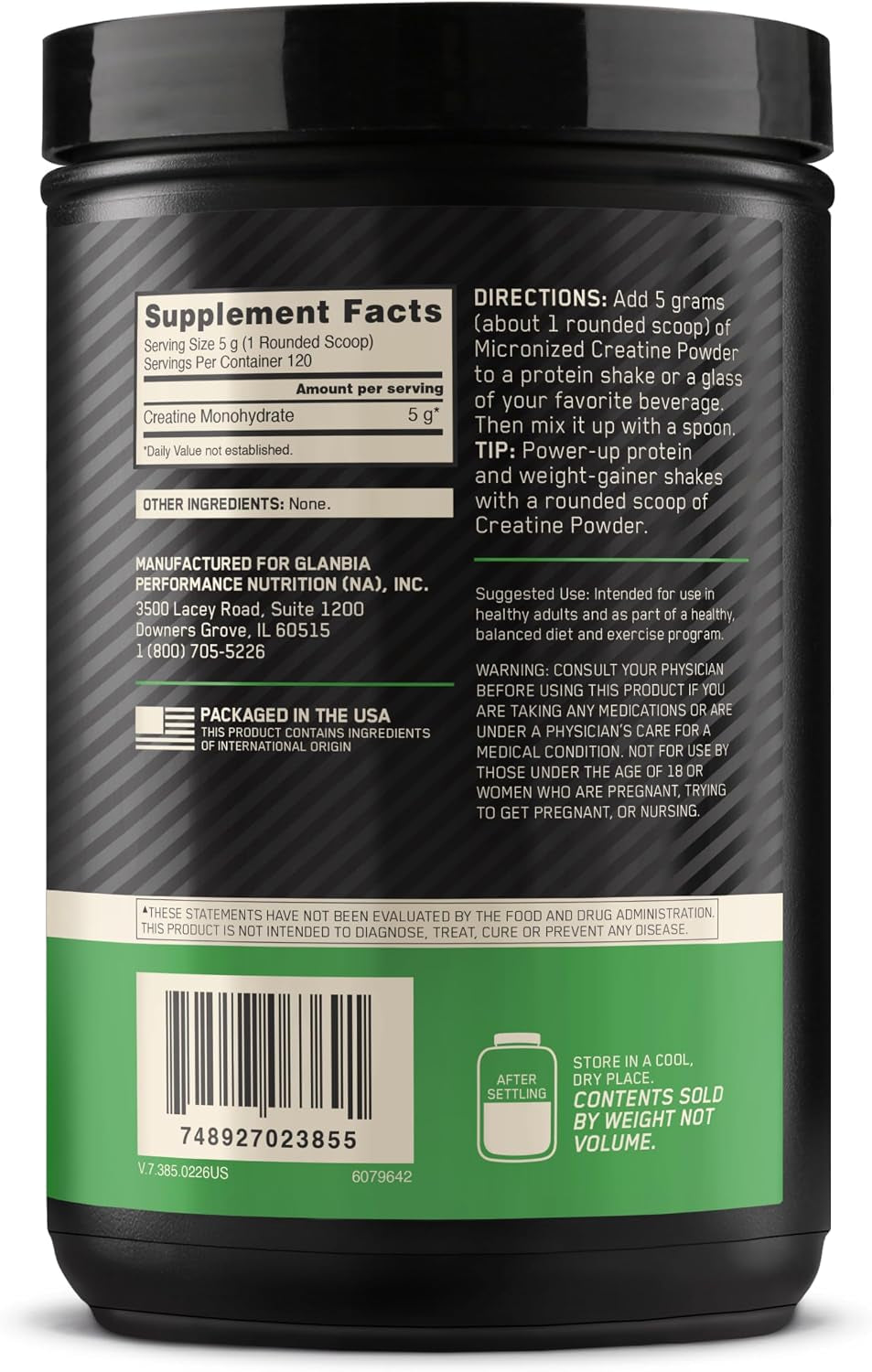 Creatine, Micronized Creatine Monohydrate Powder, Supports Strength & Recovery, Banned Substance Tested, Unflavored, 5 G per Serving, 120 Servings | 5G Micronized Creatine Monohydrate Powder per Serving, Supports Muscle Strength & Power, Easy Mixing, Banned Substance Tested