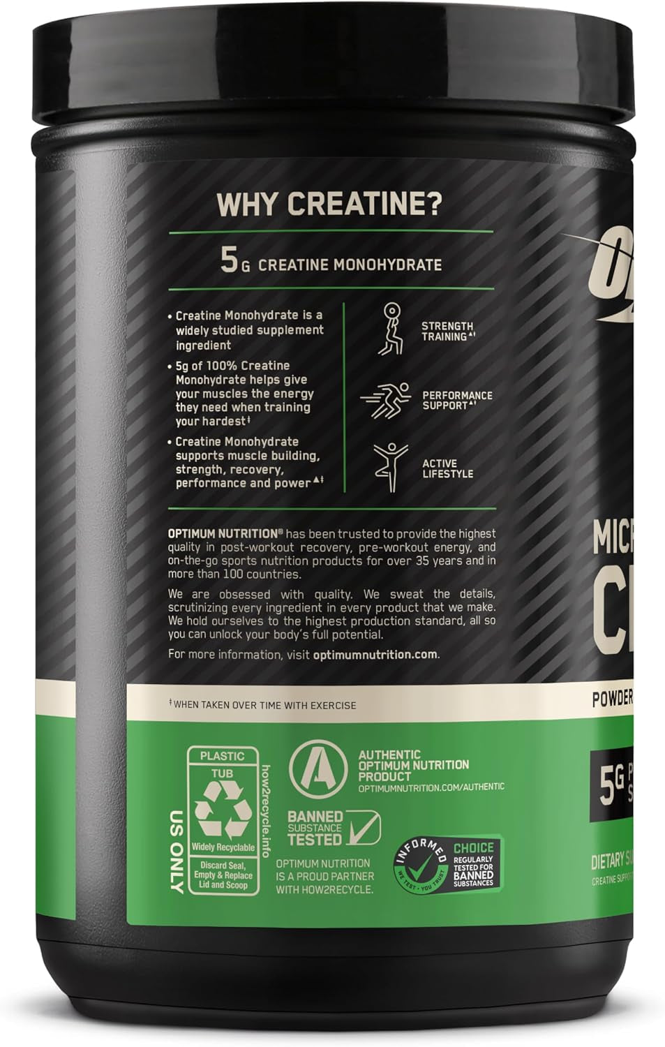 Creatine, Micronized Creatine Monohydrate Powder, Supports Strength & Recovery, Banned Substance Tested, Unflavored, 5 G per Serving, 120 Servings | 5G Micronized Creatine Monohydrate Powder per Serving, Supports Muscle Strength & Power, Easy Mixing, Banned Substance Tested