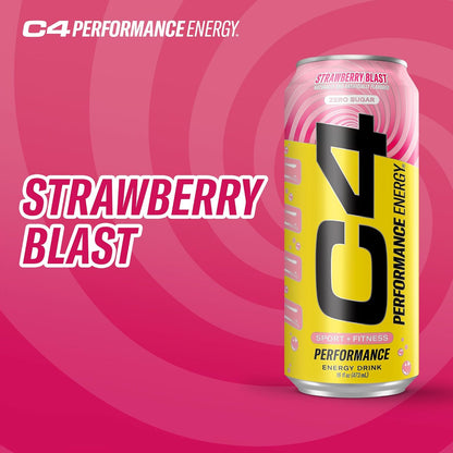 Performance Energy Drink | Strawberry Blast | Zero Sugar Carbonated Preworkout Energy | 200Mg Caffeine with Beta Alanine | 16 Fl Oz (12 Pack)