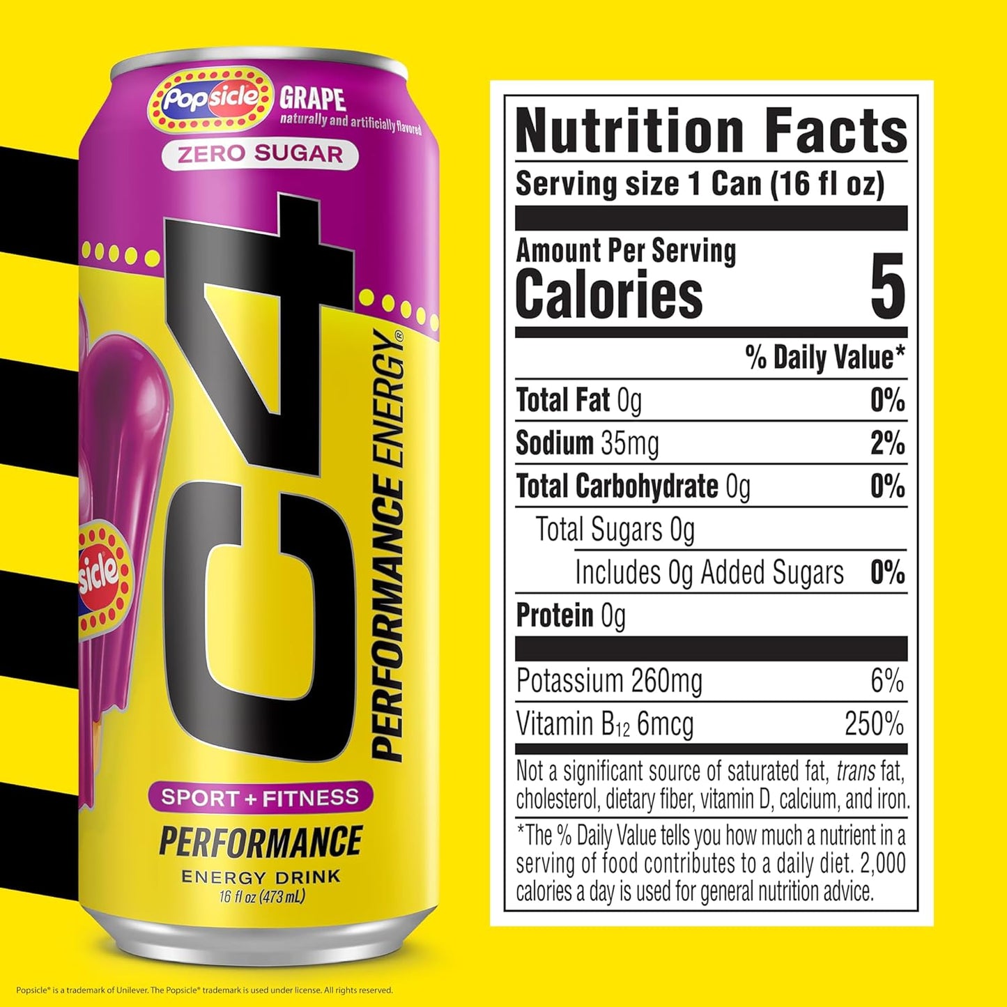 Performance Energy Drink, Grape Popsicle, Zero Sugar Carbonated Preworkout Energy, 200Mg Caffeine with Beta Alanine, 16 Fl Oz (12 Pack) | Carbonated