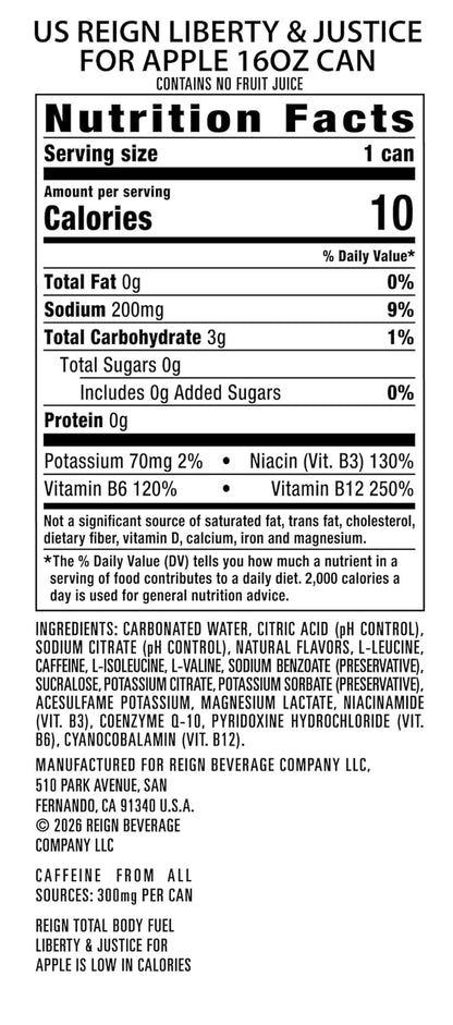 Total Body Fuel, Liberty & Justice for Apple, 12 Pack (16 Fl Oz) | Fitness & Performance Drink, 12 Pack (16 Fl Oz)