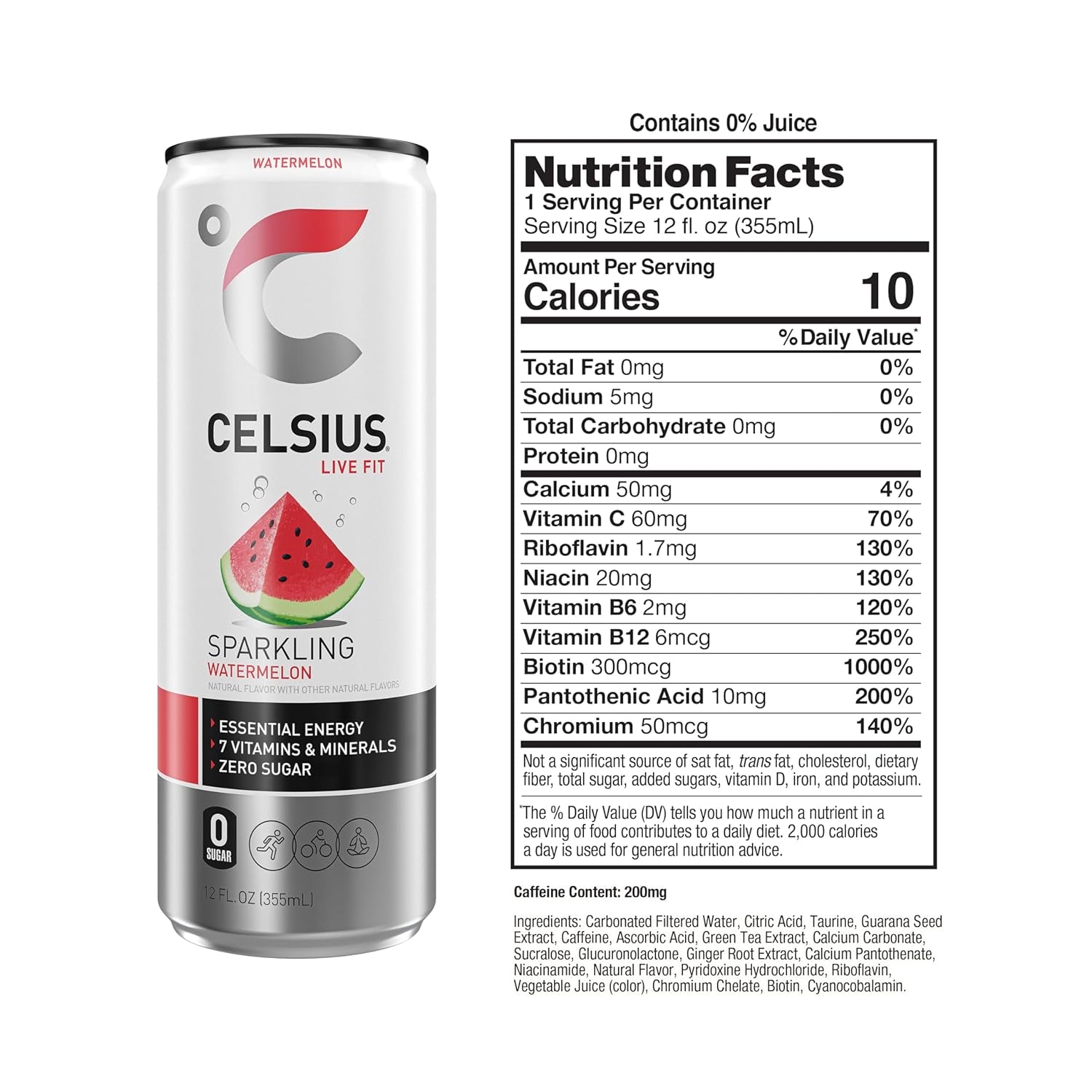 Sparkling Watermelon, Sugar Free Energy Drink, 12 Fl Oz (Pack of 12)