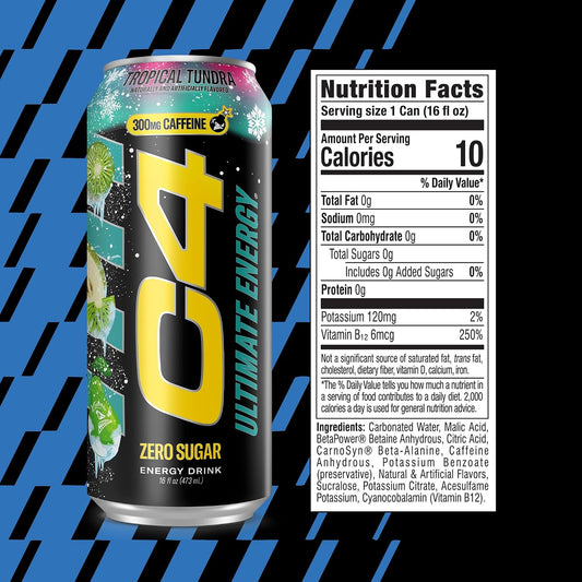 Ultimate Energy Drink, 300Mg Caffeine, Zero Sugar, High-Performance Energy for Pre-Workout, Endurance, and Focus, Tropical Tundra Frost, 16Oz (Pack of 12)