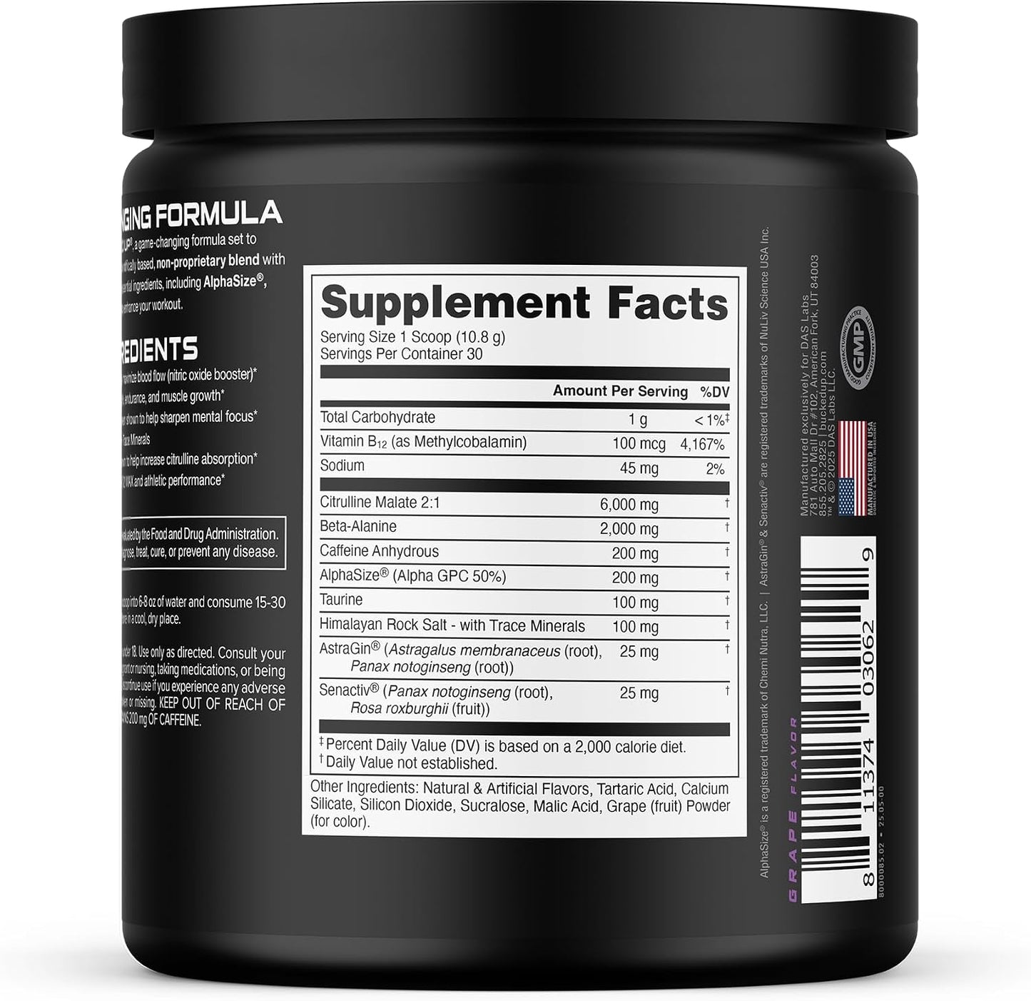 Pre Workout 6 Grams Citrulline, 2 Grams Beta Alanine, and 3 Other Registered Trademarked Ingredients (Grape)