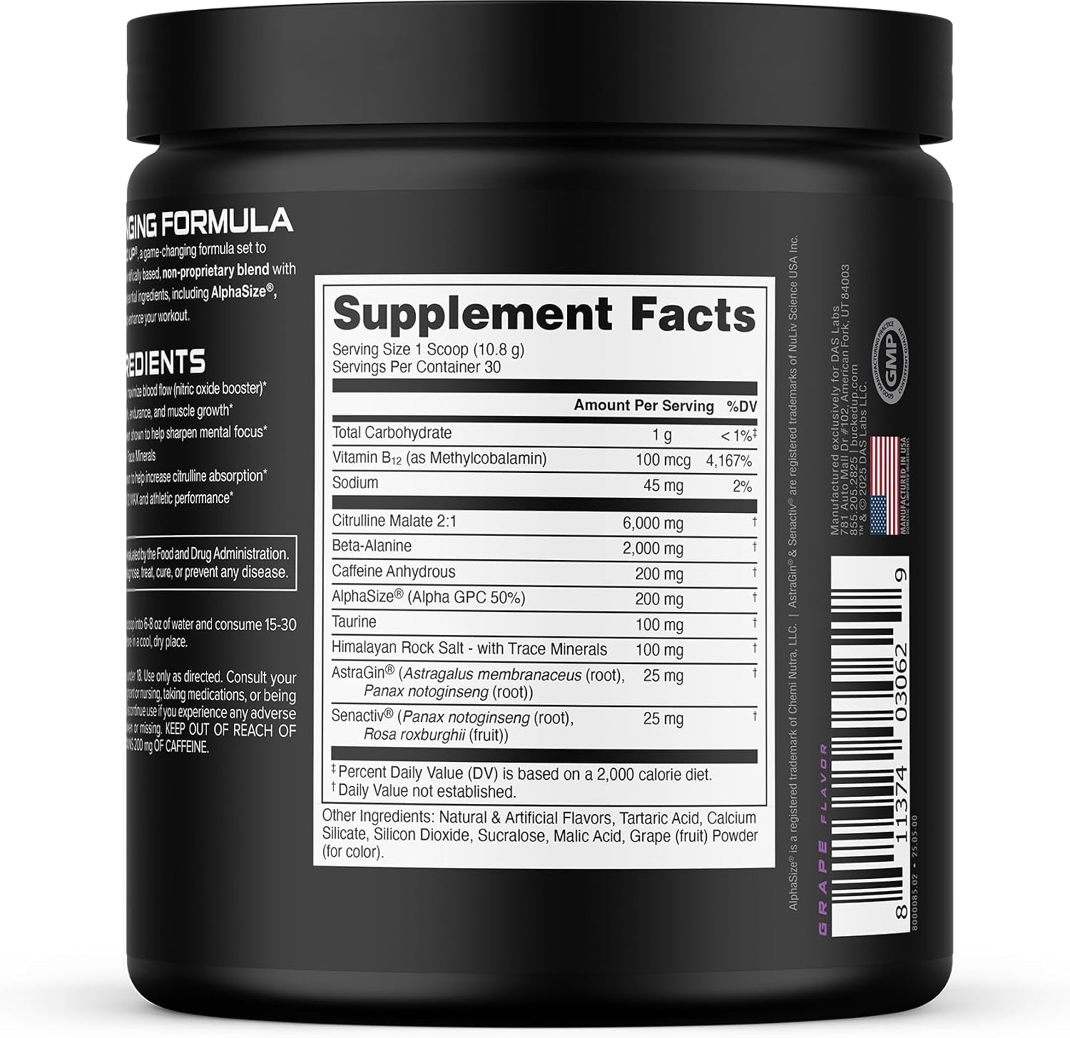 Pre Workout 6 Grams Citrulline, 2 Grams Beta Alanine, and 3 Other Registered Trademarked Ingredients (Grape)