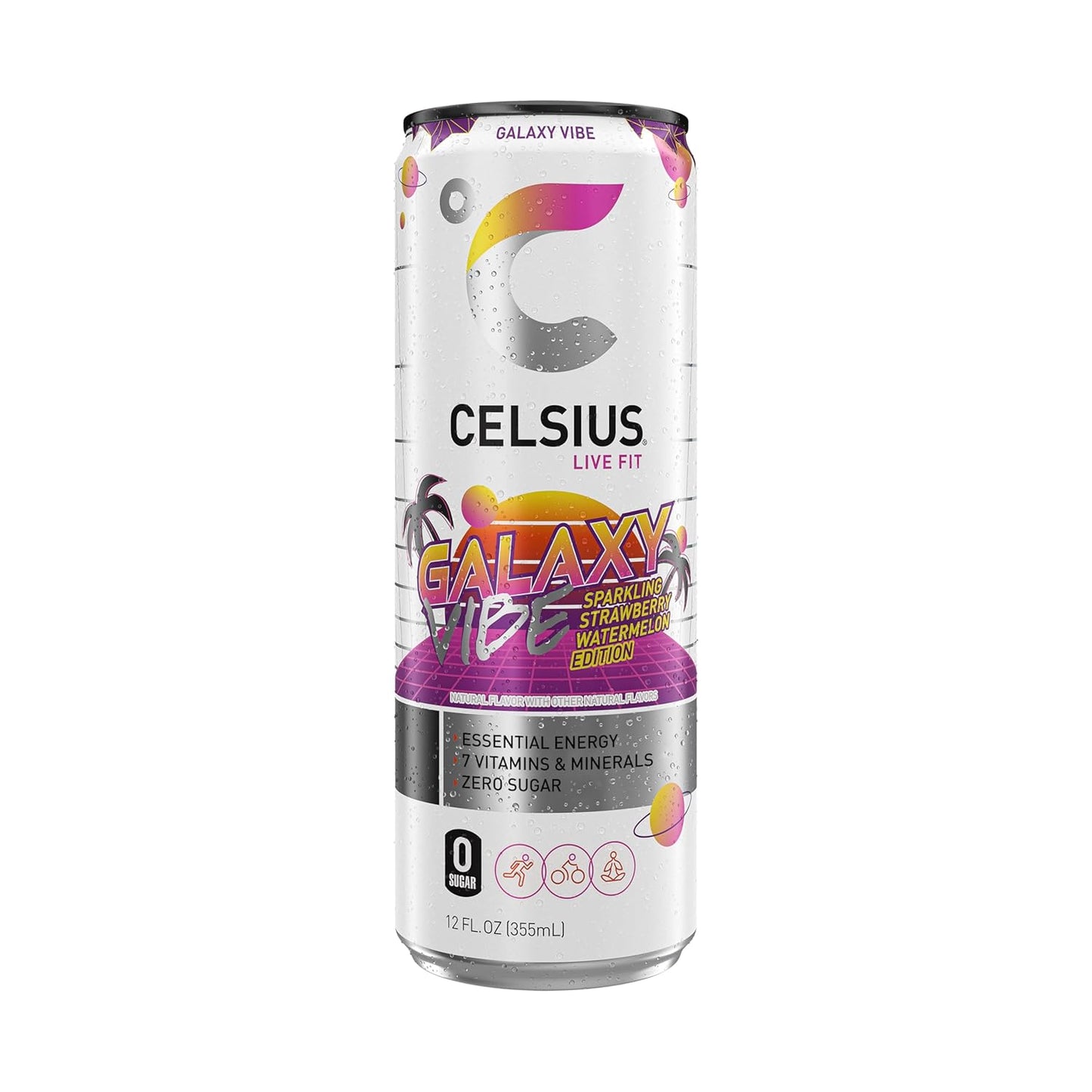 GALAXY VIBE Sparkling Strawberry Watermelon, Sugar Free Energy Drink, 12 Fl Oz (Pack of 12)