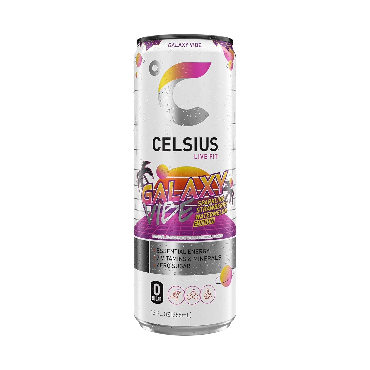GALAXY VIBE Sparkling Strawberry Watermelon, Sugar Free Energy Drink, 12 Fl Oz (Pack of 12)