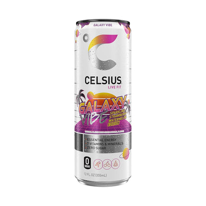 GALAXY VIBE Sparkling Strawberry Watermelon, Sugar Free Energy Drink, 12 Fl Oz (Pack of 12)