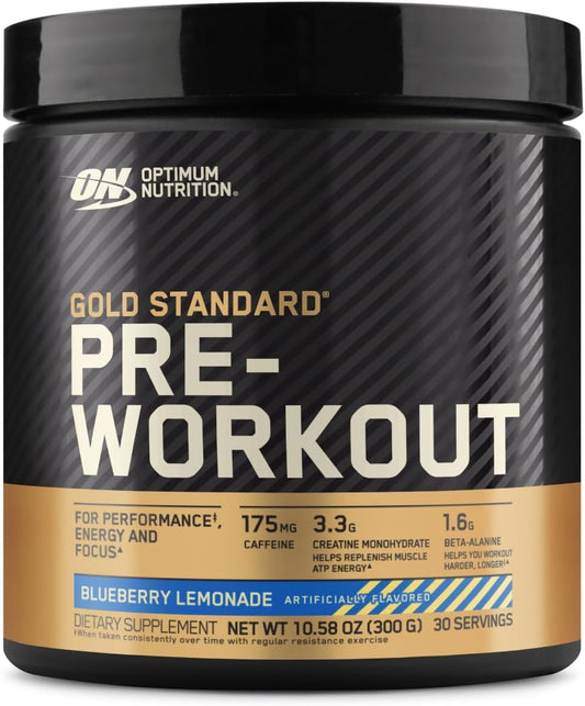 Gold Standard Pre-Workout, Vitamin D for Immune Support, with Creatine, Beta-Alanine, and Caffeine for Energy, Keto Friendly, Blueberry Lemonade, 30 Servings (Packaging May Vary)