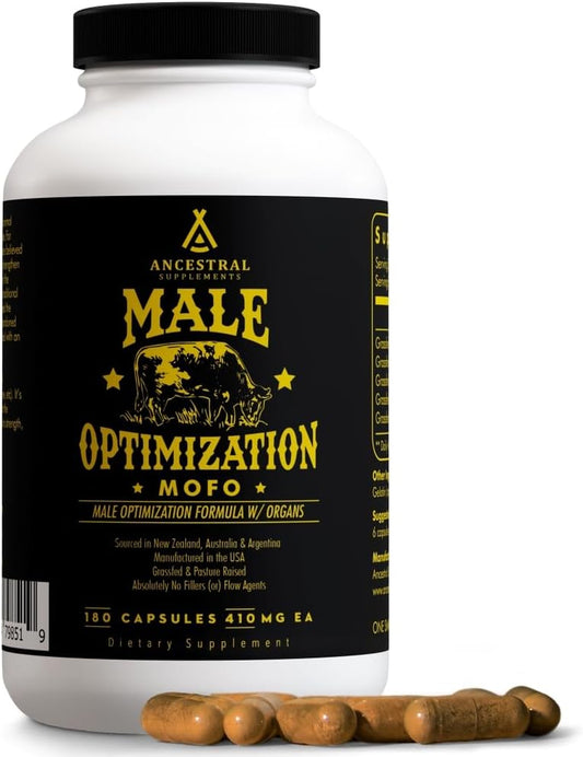 Mofo Men'S Beef Organ Capsule Supplement, 180 Ct | Male Optimization Beef Organ Blend with Liver Supports Men'S Performance, Energy, Hormone Balance and Overall Health.