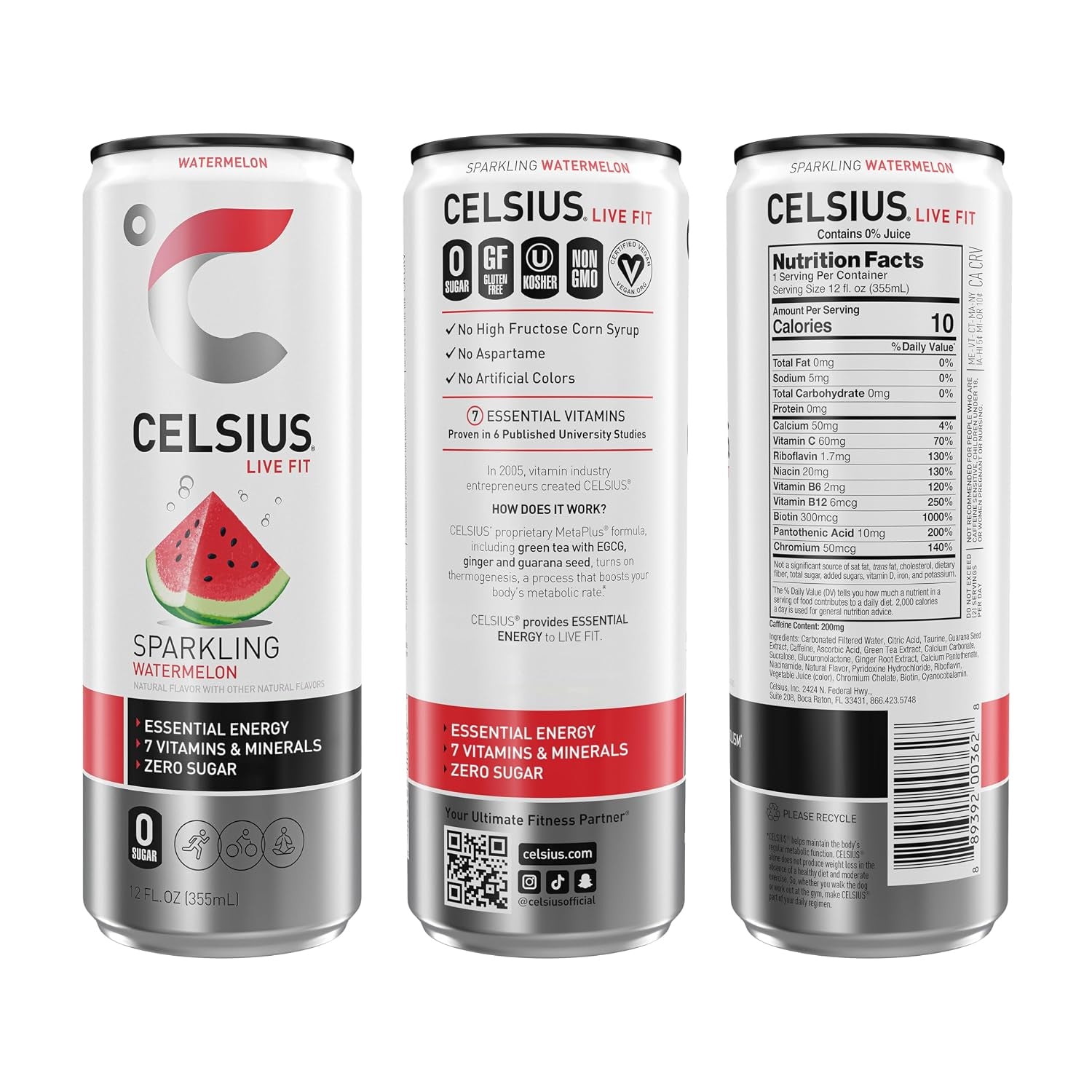 Sparkling Watermelon, Sugar Free Energy Drink, 12 Fl Oz (Pack of 12)
