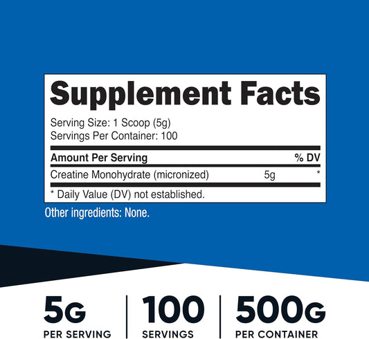 Creatine Monohydrate Micronized Powder 500G, 100 Servings | 5000Mg per Serving (5G), 17.9 Oz