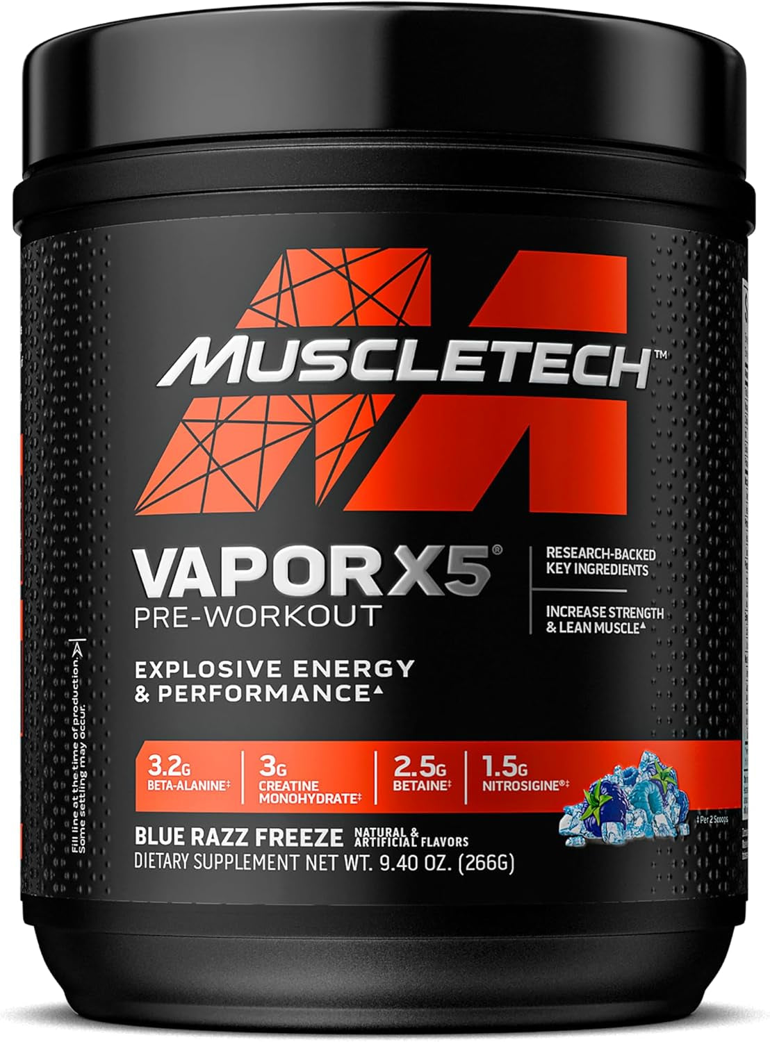 Pre-Workout Powder, Vapor X5 - Blue Razz Freeze, 266G | Sports Nutrition Muscle Building Supplements for Women & Men - Intense Muscle Pump Energy Powder Drink Mix (30 Servings)