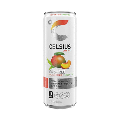 Fizz Free Peach Mango Green Tea, Sugar Free Energy Drink, 12 Fl Oz (Pack of 12)
