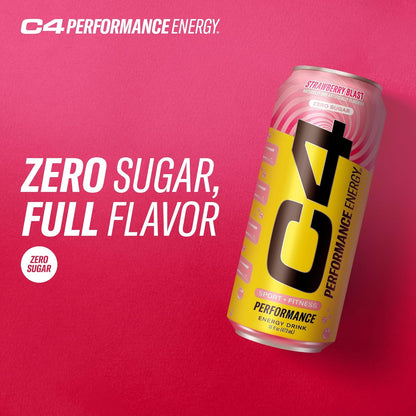 Performance Energy Drink | Strawberry Blast | Zero Sugar Carbonated Preworkout Energy | 200Mg Caffeine with Beta Alanine | 16 Fl Oz (12 Pack)