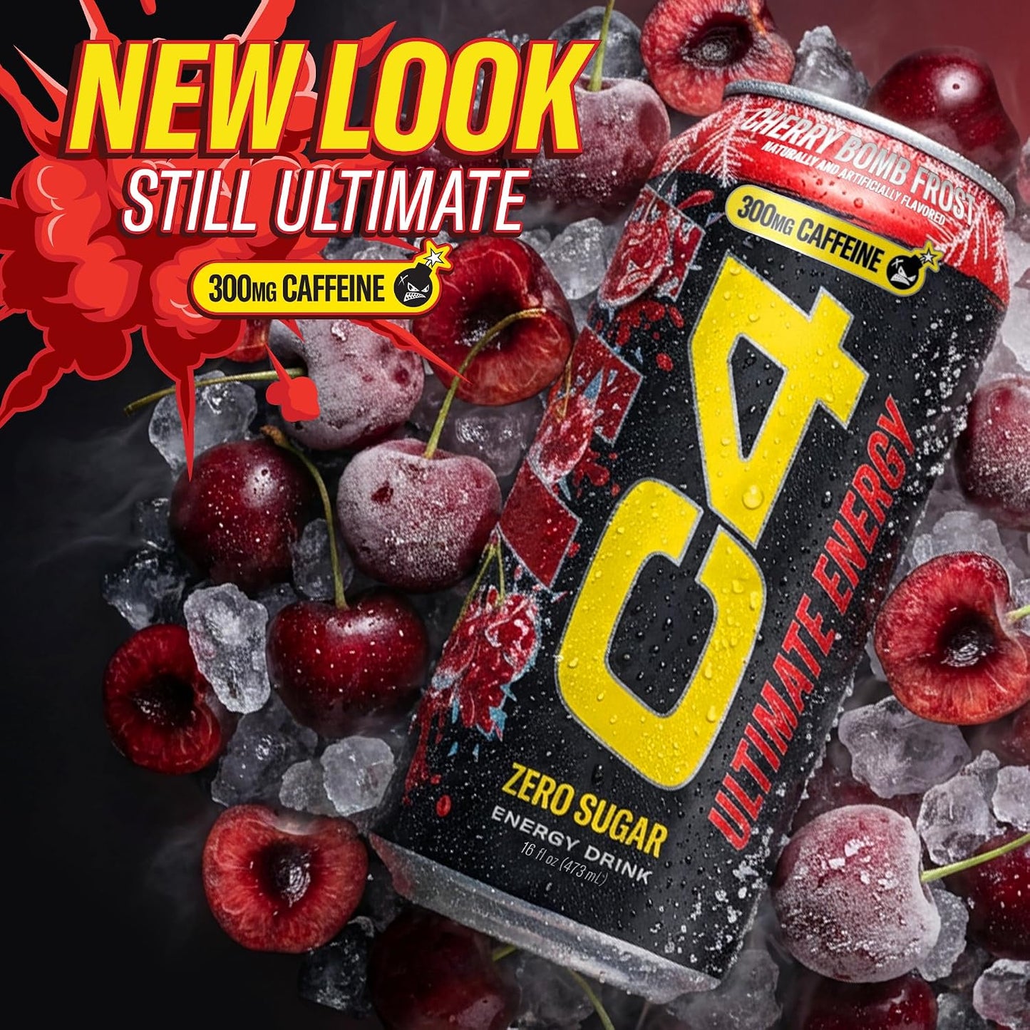 Ultimate Energy Drink, 300Mg Caffeine, Zero Sugar, High-Performance Energy for Pre-Workout, Endurance, and Focus, Cherry Bomb Frost, 16Oz (Pack of 12)