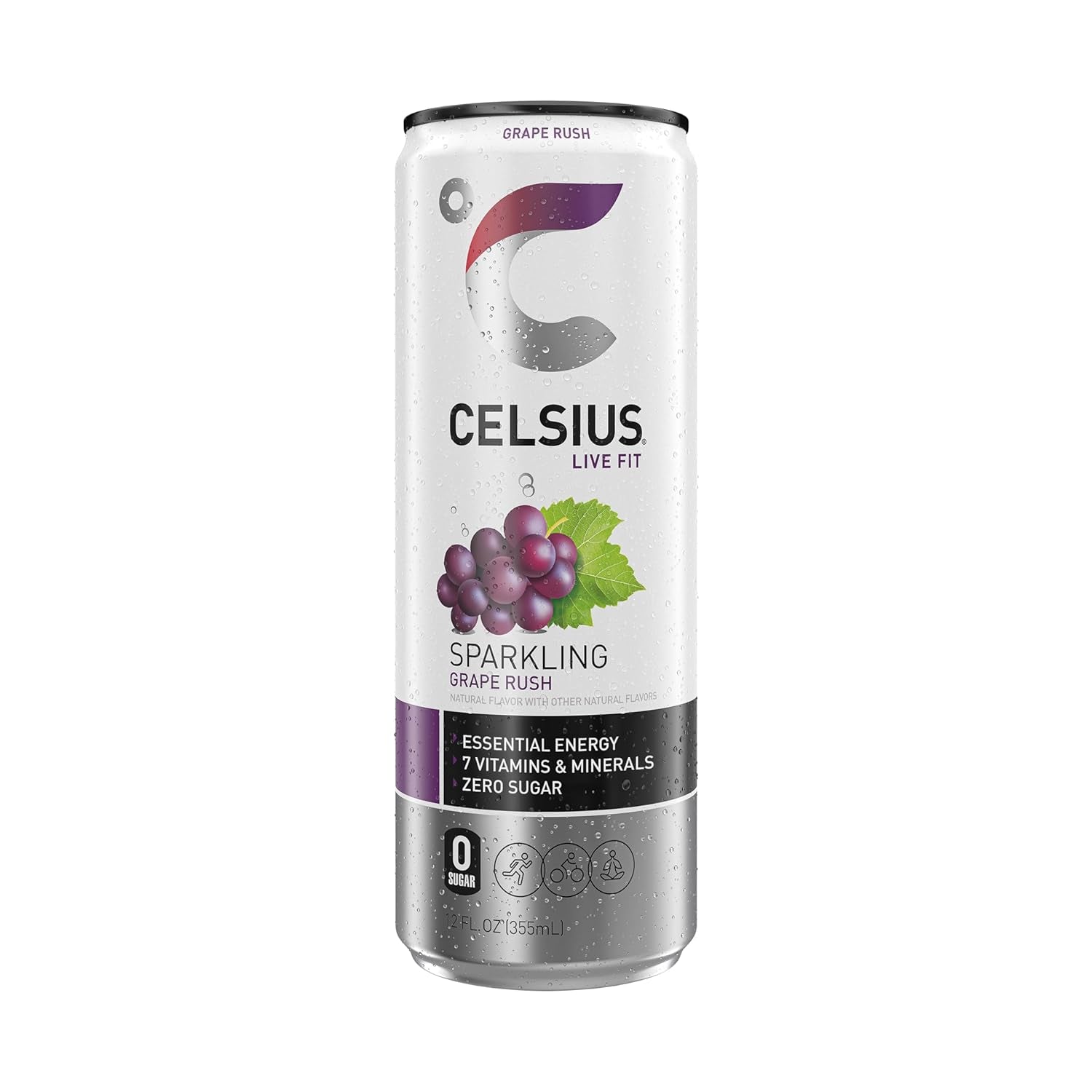 Sparkling Grape Rush, Sugar Free Energy Drink, 12 Fl Oz (Pack of 12)