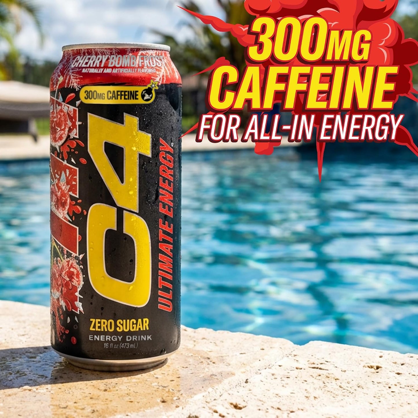 Ultimate Energy Drink, 300Mg Caffeine, Zero Sugar, High-Performance Energy for Pre-Workout, Endurance, and Focus, Cherry Bomb Frost, 16Oz (Pack of 12)