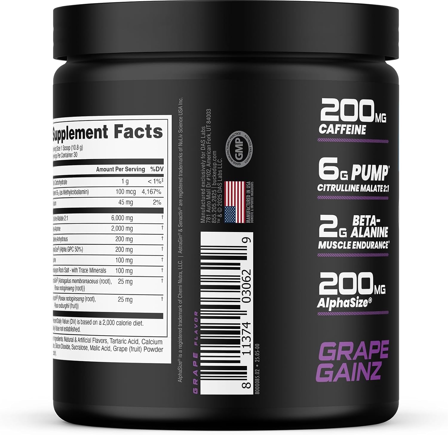 Pre Workout 6 Grams Citrulline, 2 Grams Beta Alanine, and 3 Other Registered Trademarked Ingredients (Grape)