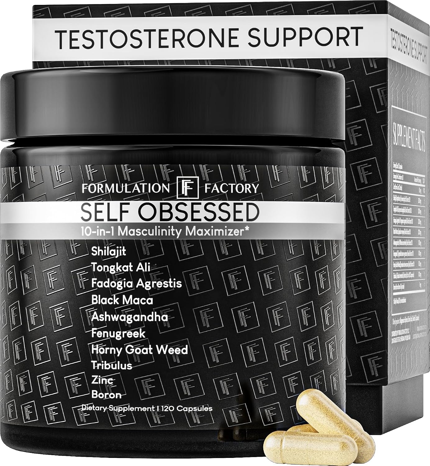 Self Obsessed 10-In-1 Natural Testosterone Booster for Men, Testosterone Supplement for Men with Shilajit, Tongkat Ali, Fadogia Agrestis, 120 Capsules, 2 Month Supply