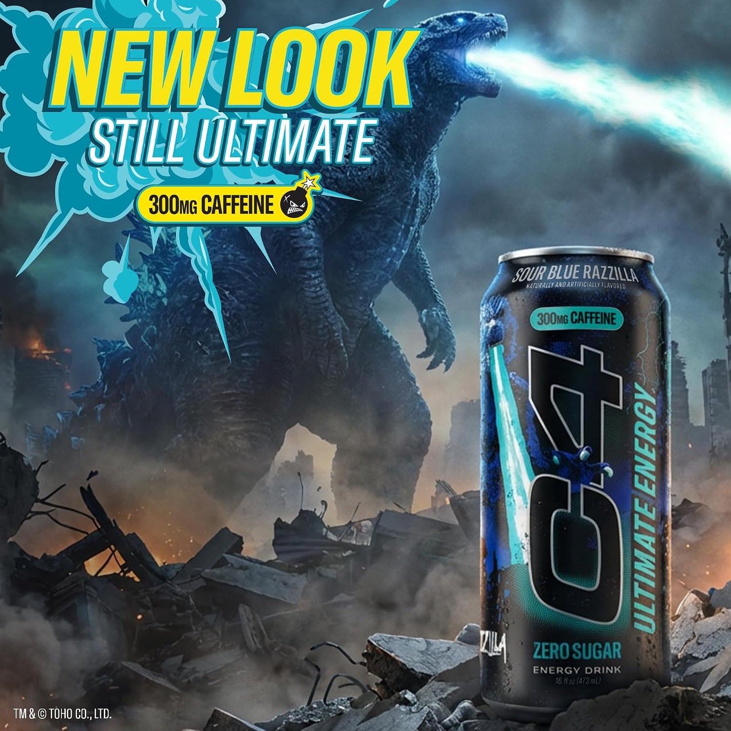 Ultimate Energy Drink, 300Mg Caffeine, Zero Sugar, High-Performance Energy for Pre-Workout, Endurance, and Focus, Sour Blue Razzilla, 16Oz (Pack of 12)